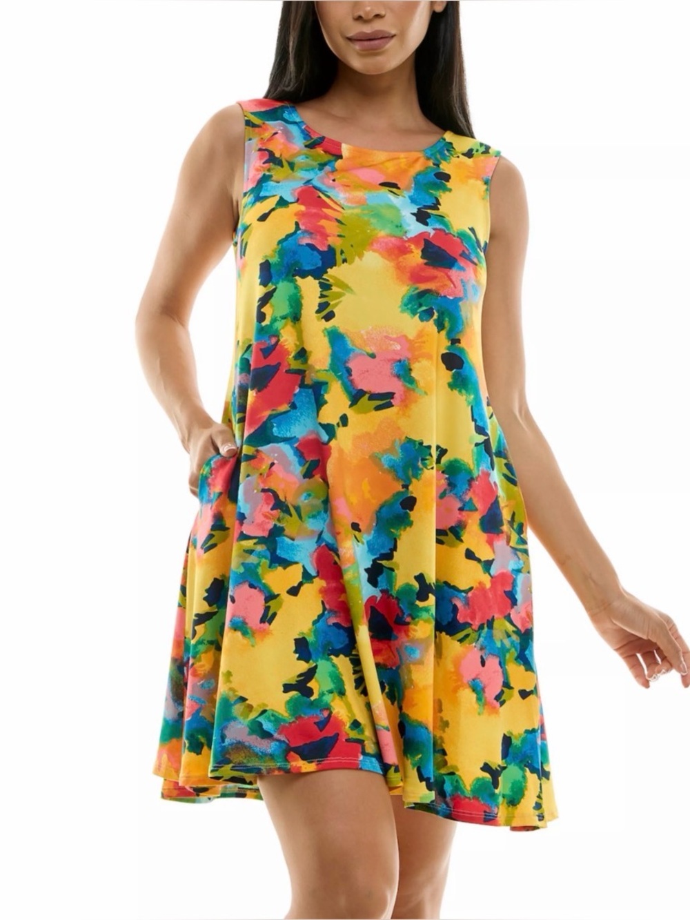 Nina Leonard Floral Swing Dress - yellow - size XL